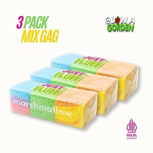 3 pak marshmallow Just Fluff aneka warna dengan logo Halal Indonesia
