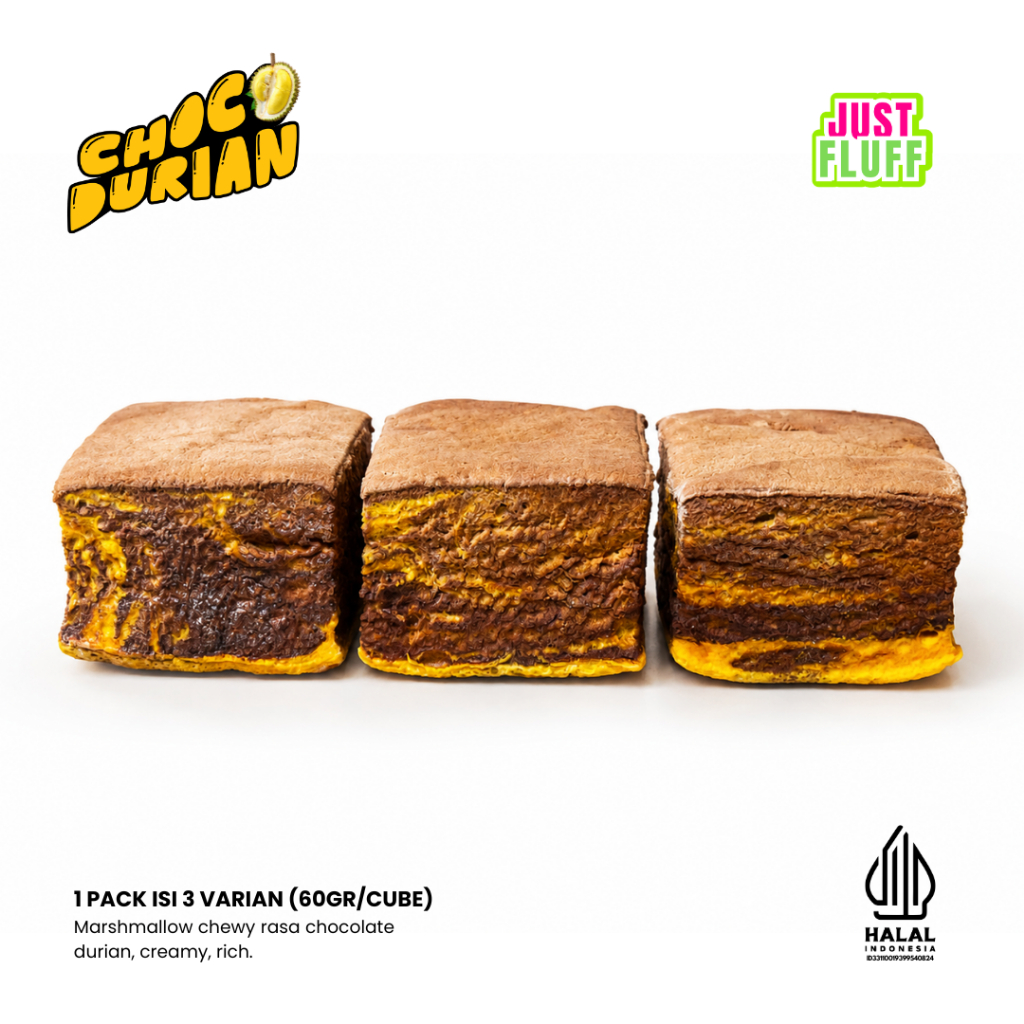 MARSHMALLOW JUSTFLUFF CHOCO DURIAN - MARSHMALLOW TERBAIK 100% HALAL 3 Marshmallow Justfluff Choco Durian Marshmallow 100% Halal