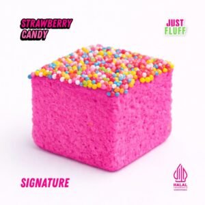 Marshmallow Signature One Cube Justfluff #1 Halal dengan pilihan rasa meliputi Candy Blossom, Choco Banana Rizz, Rainbow Bubblegum, Matchaoreo, Strawberry, Choco Vanilla, Choco Durian.