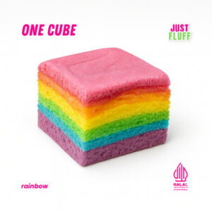 Marshmallow Signature One Cube Justfluff #1 Halal dengan pilihan rasa meliputi Candy Blossom, Choco Banana Rizz, Rainbow Bubblegum, Matchaoreo, Strawberry, Choco Vanilla, Choco Durian.