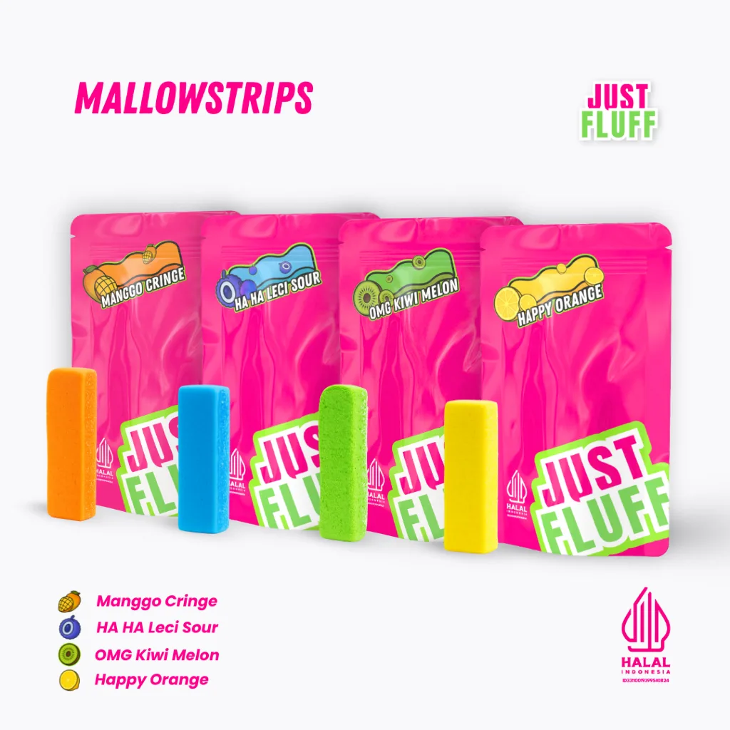 MARSHMALLOW STRIPS SOUR 4 PACK COMPLETE JUSTFLUFF 100% HALAL