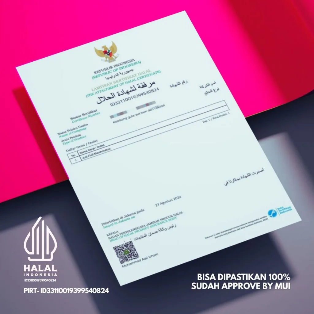 Lampiran Sertifikat Halal Indonesia untuk Just Fluff Marshmallow Halal dengan nomor ID33110019399540824