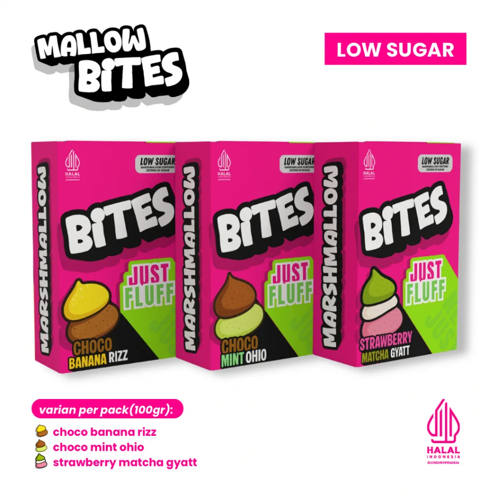 MARSHMALLOW JUSTFLUFF MALLOW BITES ULTIMATE LOW SUGAR 100% HALAL